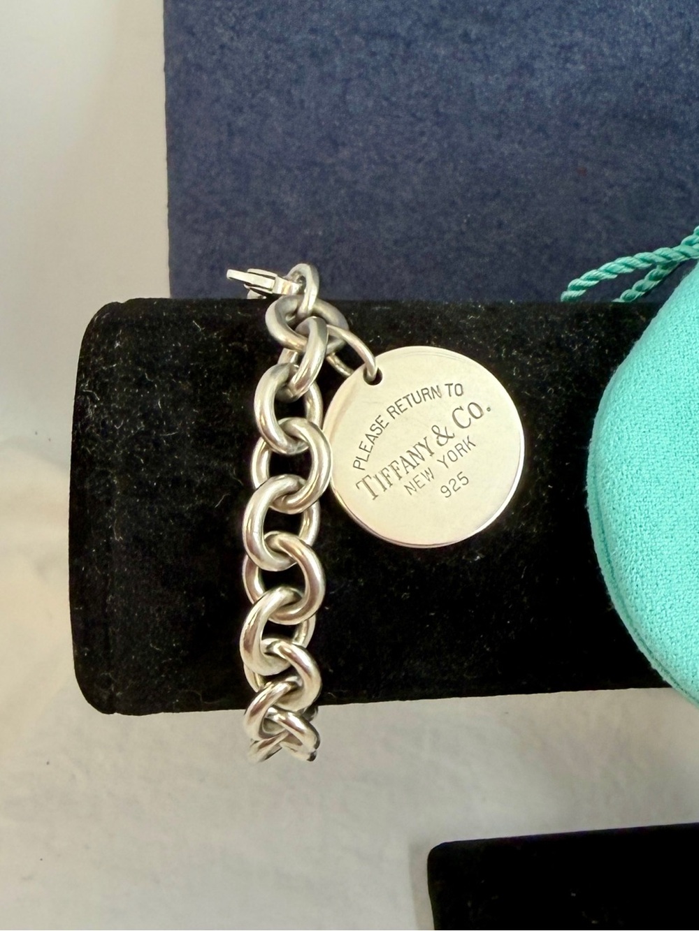 TIFFANY & CO Sterling Silver Return to Tiffany Round Tag Charm 7.25 Bracelet COA